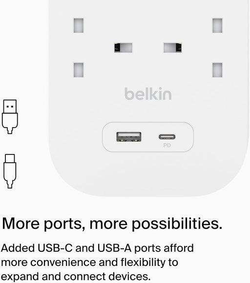 Get Belkin ‫محول بيلكن ٦ مداخل مع منفذ تايب سي PD ومنفذ USB-A‬ in Qatar from TaMiMi Projects