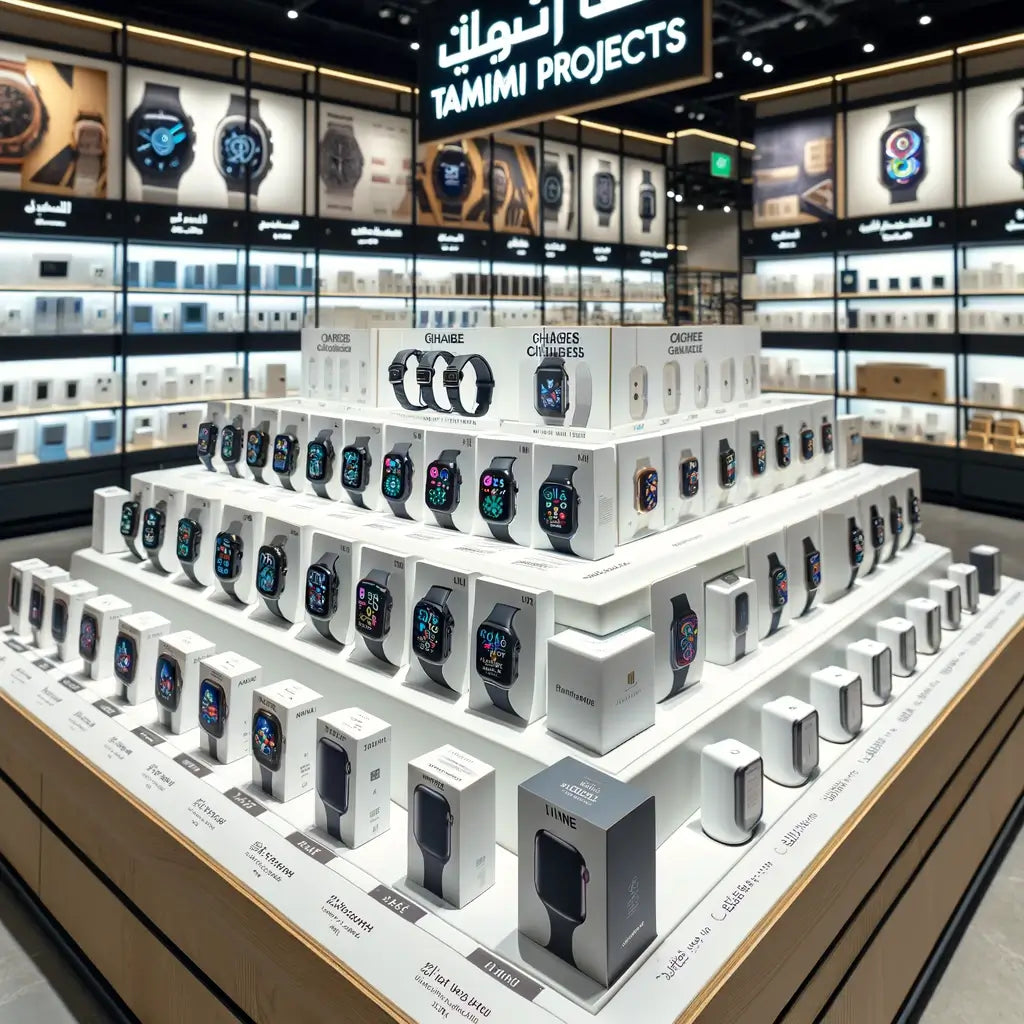 صورة تعرض مجموعة متنوعة من شواحن الساعات الذكية المتوفرة في TaMiMi Projects بقطر. احصل على أفضل العروض وأحدث التقنيات لشحن ساعاتك الذكية بكفاءة وسرعة. تسوق الآن!