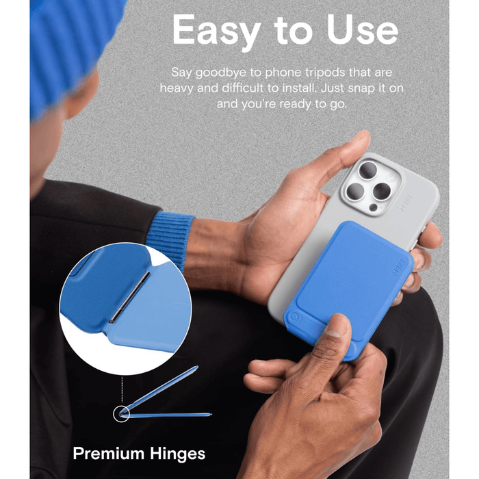 Magnetic MOFT phone stand tripod extending up to 8 inches for stable photos and videos.