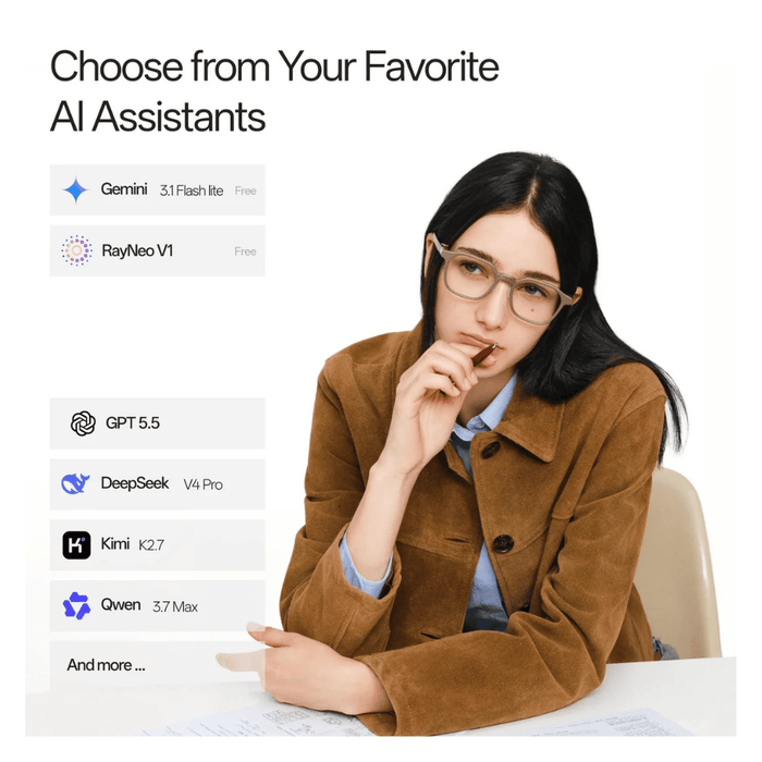 RayNeo iO AI Smart Glasses, Built-in teleprompter displays scripts and follows your speaking pace during presentations.