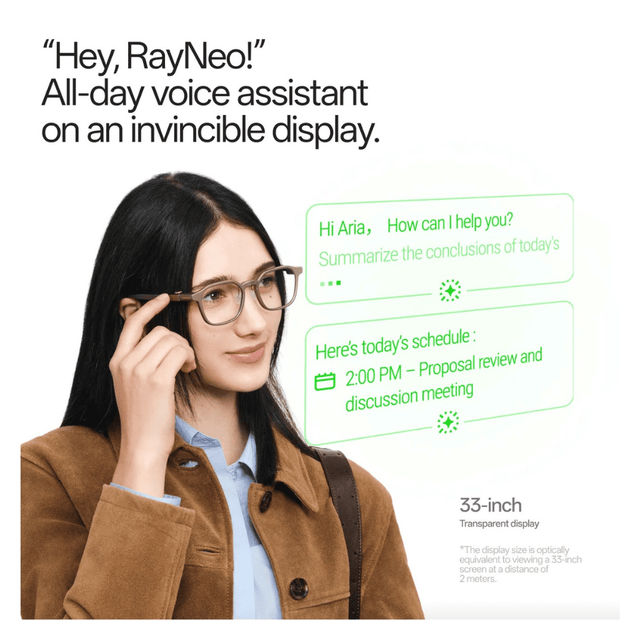 RayNeo iO AI Smart Glasses, Real-time translation and live captions supporting 55 languages.
