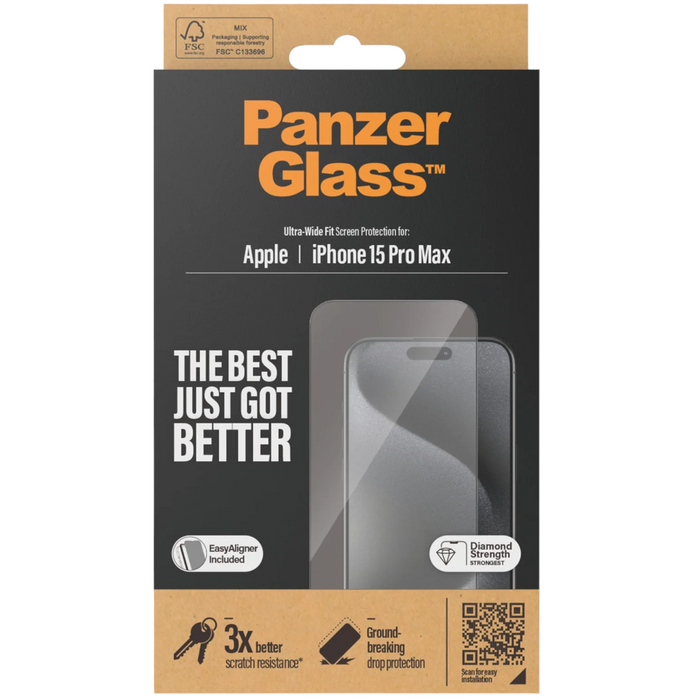 PanzerGlass™ Screen Protector 15 Pro Max - Ultra Wide Fit w. EasyAligner - Clear