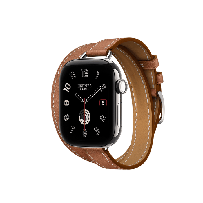 Apple Watch Hermès Series 12 GPS + Cellular 42mm Silver Titanium with Double Tour Band - Gold