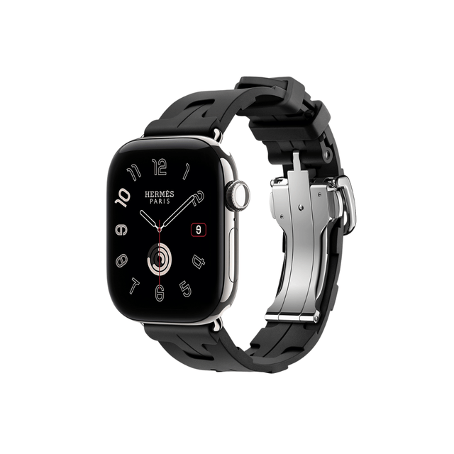 Apple Watch Hermès Series 12 GPS + Cellular 42mm Titanium with Kilim Deployment Buckle - Noir