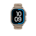 Argile Hermès En Mer band fitted to an Apple Watch Ultra, shown at an angle highlighting the textured fabric and titanium buckle.