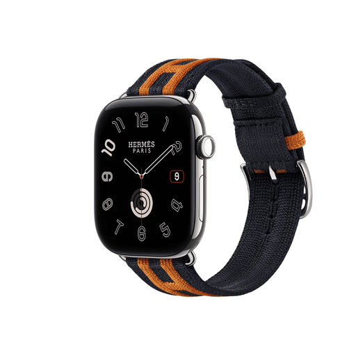 Apple Watch Hermès Series 12 GPS + Cellular 46mm Silver Titanium with Rocabar Club Bleu Nuit/Orange