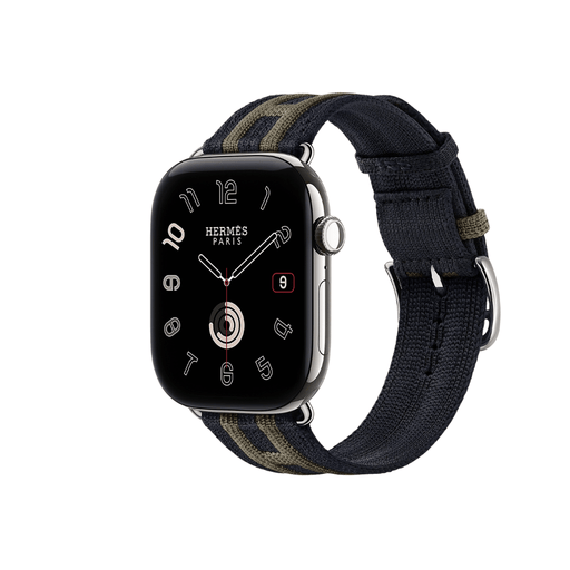 Apple Watch Hermès Series 12 GPS + Cellular 46mm Silver Titanium with Rocabar Club Bleu Nuit/Gris Titane