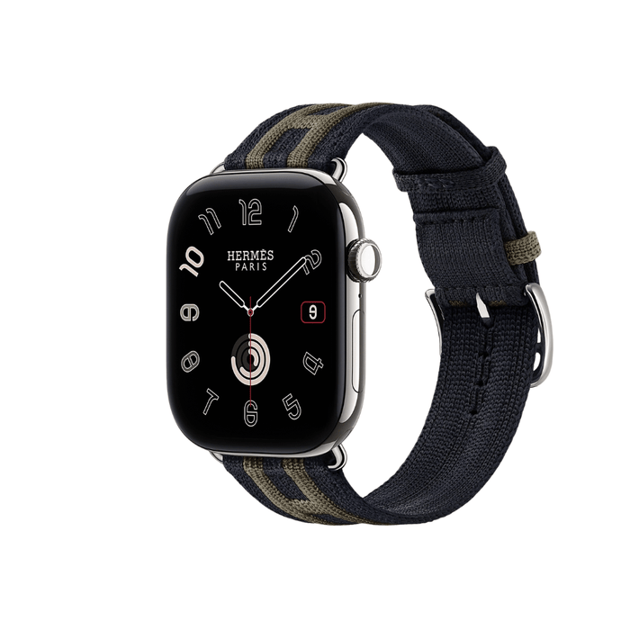 Apple Watch Hermès Series 12 GPS + Cellular 46mm Silver Titanium with Rocabar Club Bleu Nuit/Gris Titane