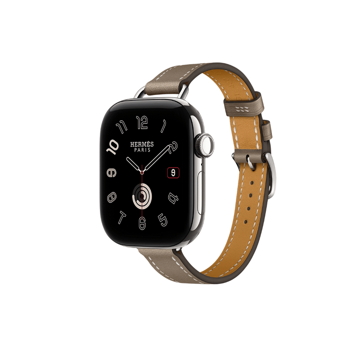 Apple Watch Hermès Series 12 GPS + Cellular 42mm Silver Titanium with Single Tour Band - Étoupe
