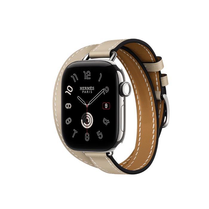 Apple Watch Hermès Series 12 GPS + Cellular 42mm Silver Titanium with Double Tour Band - Trench