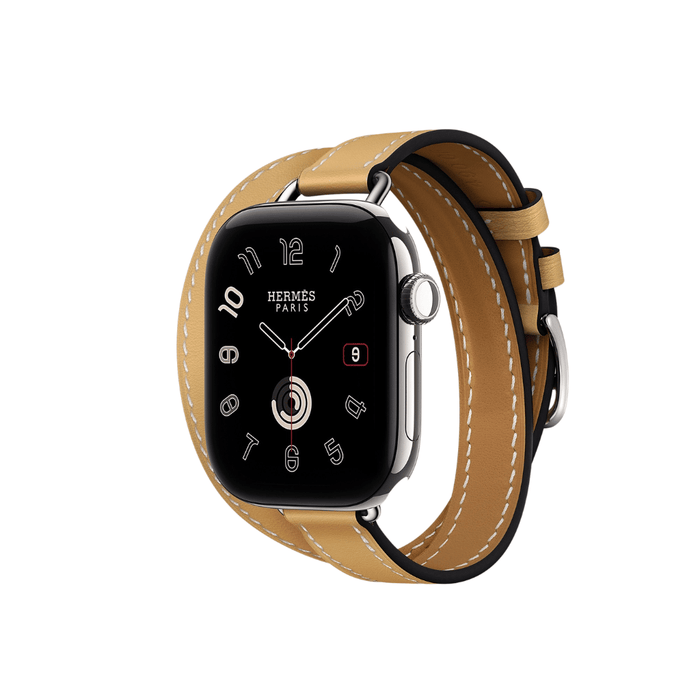 Apple Watch Hermès Series 12 GPS + Cellular 42mm Silver Titanium with Double Tour Band - Paille
