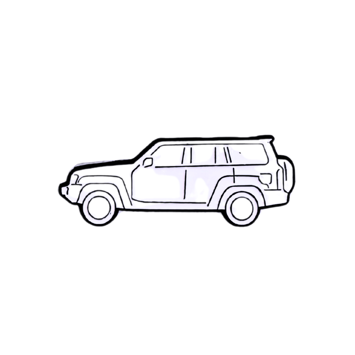 White SUV metal sticker with elegant design, perfect for car lovers – TaMiMi Projects in Qatar