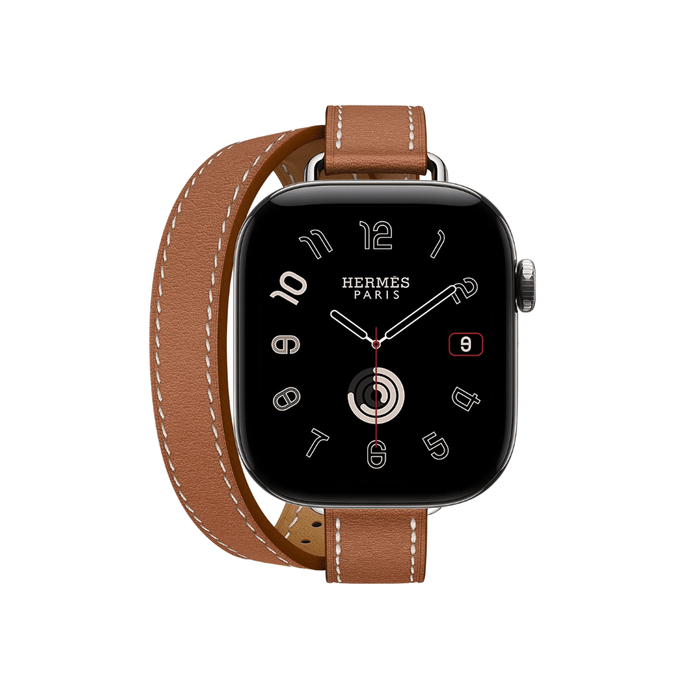 Apple Watch Hermès Series 12 GPS + Cellular 42mm Silver Titanium with Double Tour Band - Gold
