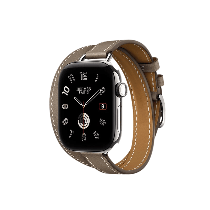 Apple Watch Hermès Series 12 GPS + Cellular 42mm Silver Titanium with Double Tour Band - Étoupe