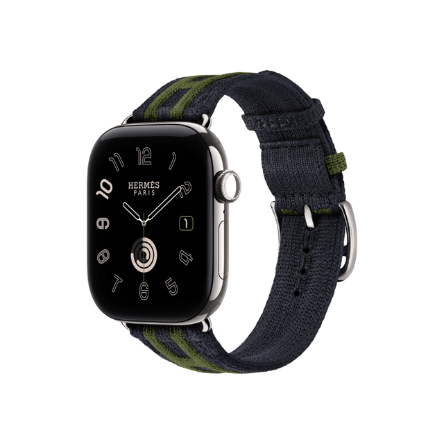 Apple Watch Hermès Series 12 GPS + Cellular 42mm Silver Titanium with Rocabar Club Bleu Nuit/Vert