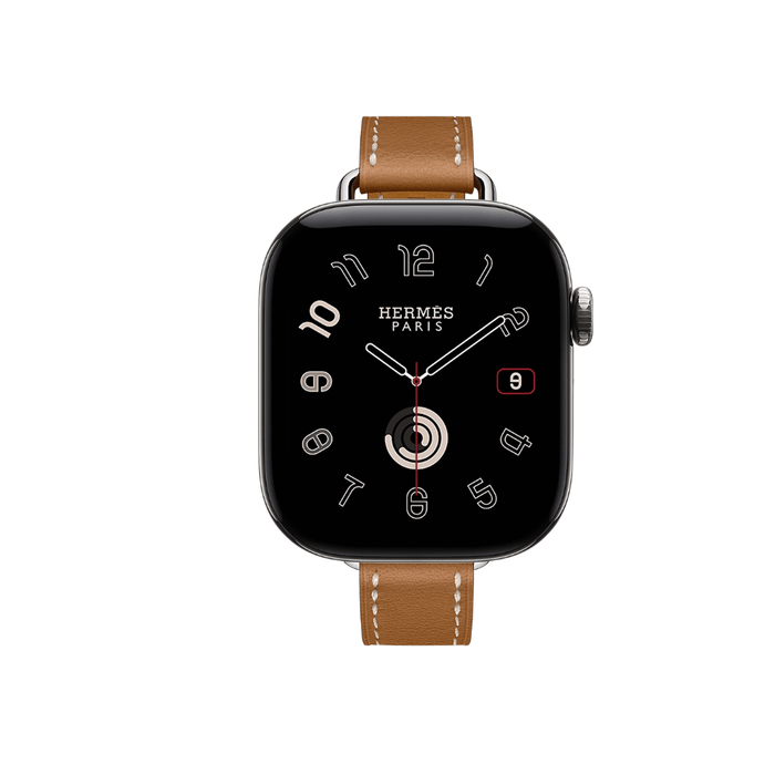 Apple Watch Hermès Series 12 GPS + Cellular 42mm Silver Titanium with Single Tour Band - Gold
