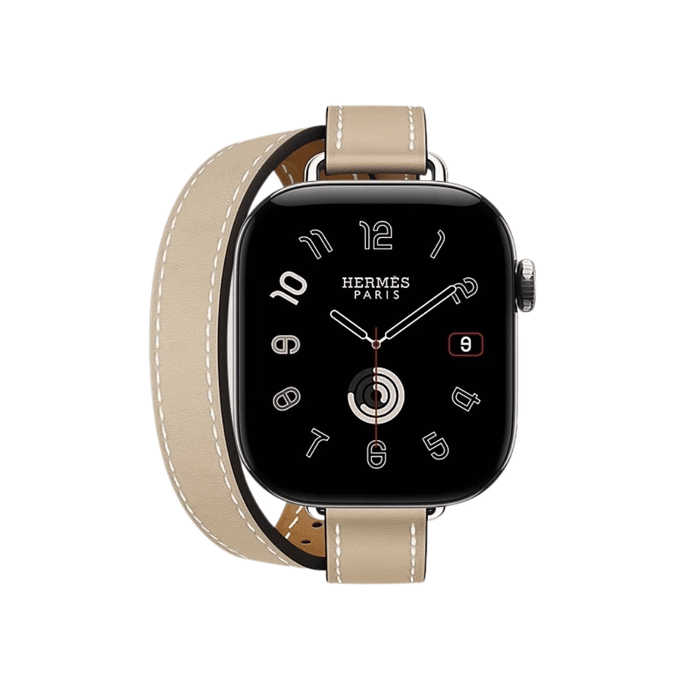 Apple Watch Hermès Series 12 GPS + Cellular 42mm Silver Titanium with Double Tour Band - Trench