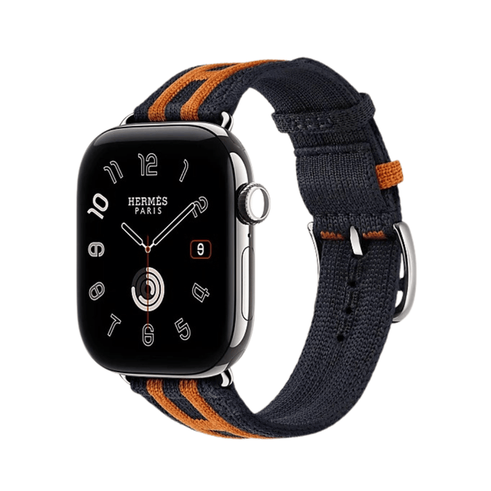 Apple Watch Hermès Series 12 GPS + Cellular 42mm Silver Titanium with Rocabar Club Bleu Nuit/Orange