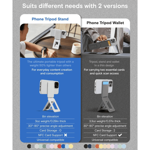 MOFT magnetic phone tripod stand with strong magnets, foldable design, and multi-angle support for iPhone.