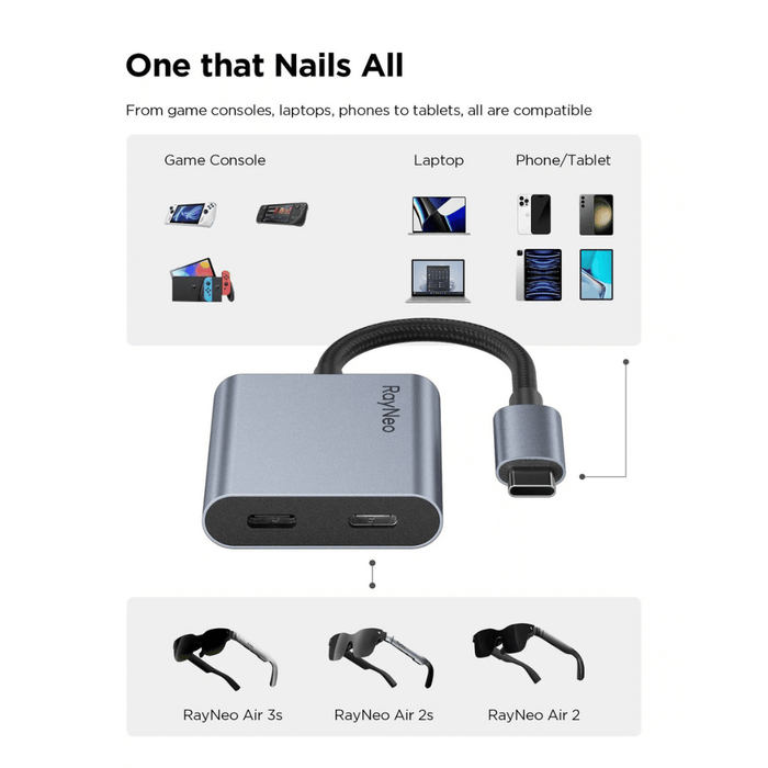 ‫محول الشحن USB-C من RayNeo - دقة 4K 60Hz وشحن 100W‬