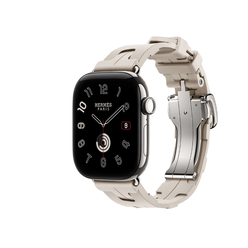 Apple Watch Hermès Series 12 GPS + Cellular 42mm Silver Titanium with Kilim Single Tour Deployment Buckle - Béton