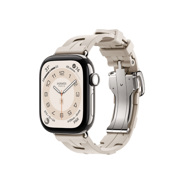 Apple Watch Hermès Series 12 GPS + Cellular 42mm Silver Titanium with Kilim Single Tour Deployment Buckle - Béton