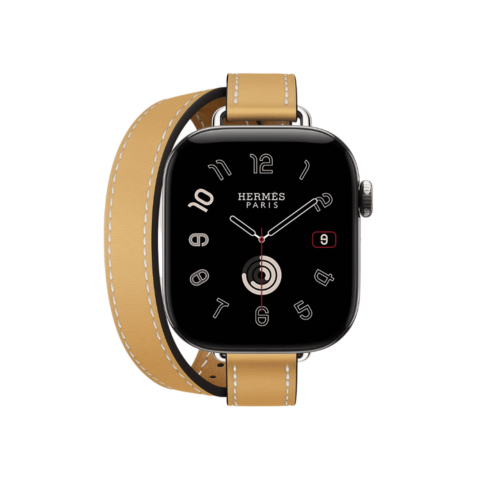 Apple Watch Hermès Series 12 GPS + Cellular 42mm Silver Titanium with Double Tour Band - Paille