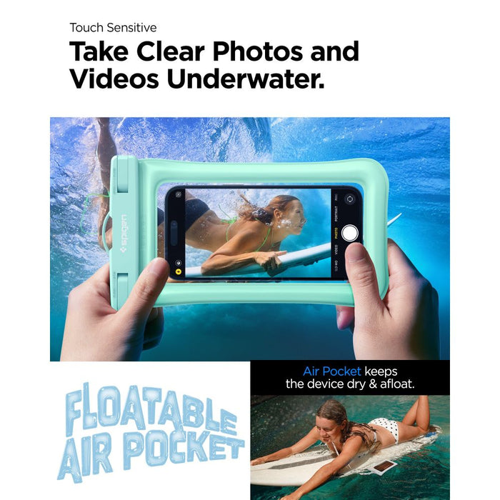 Spigen A610 Universal Waterproof Case - Available at TaMiMi Projects in Qatar. Designed for mobile devices up to 8.2 inches, IPX8 certified.