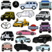 Collection of metal car stickers featuring Nissan, Toyota, Mercedes, Defender, and SUV designs – TaMiMi Projects Qatar.