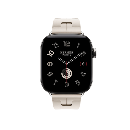 ‫Apple Watch Hermès Series 12 GPS + Cellular مقاس 42 مم بهيكل تيتانيوم فضي وسوار Kilim Béton،  شاشة Sapphire وتتبع للصحة.‬