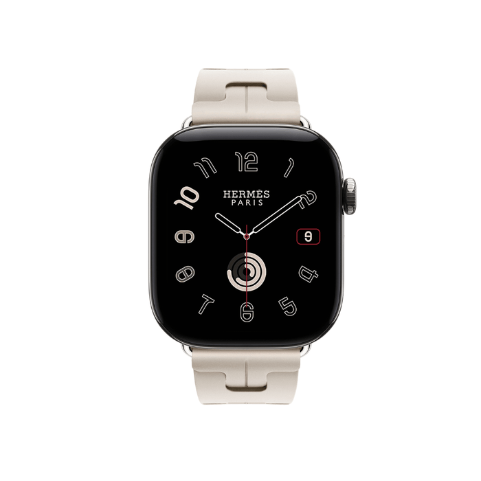 ‫Apple Watch Hermès Series 12 GPS + Cellular مقاس 42 مم بهيكل تيتانيوم فضي وسوار Kilim Béton،  شاشة Sapphire وتتبع للصحة.‬