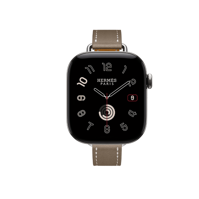 Apple Watch Hermès Series 12 GPS + Cellular 42mm Silver Titanium with Single Tour Band - Étoupe