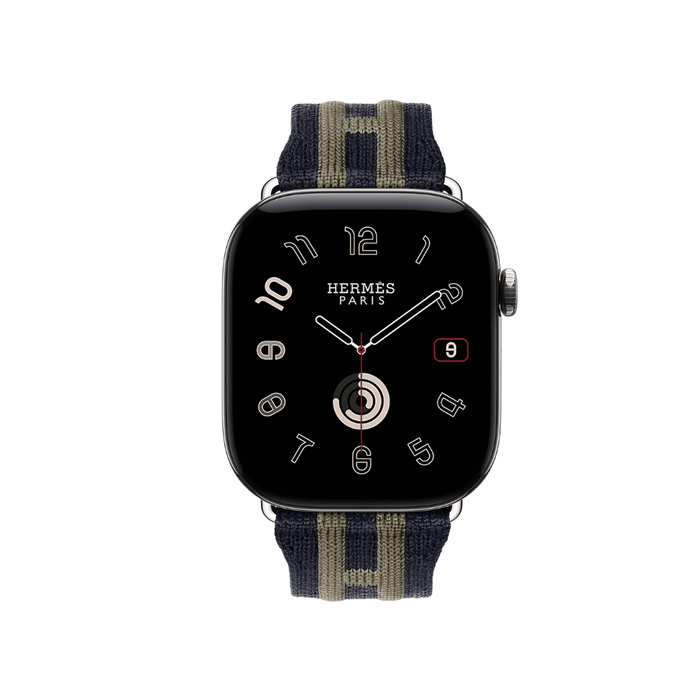 Apple Watch Hermès Series 12 GPS + Cellular 46mm Silver Titanium with Rocabar Club Bleu Nuit/Gris Titane