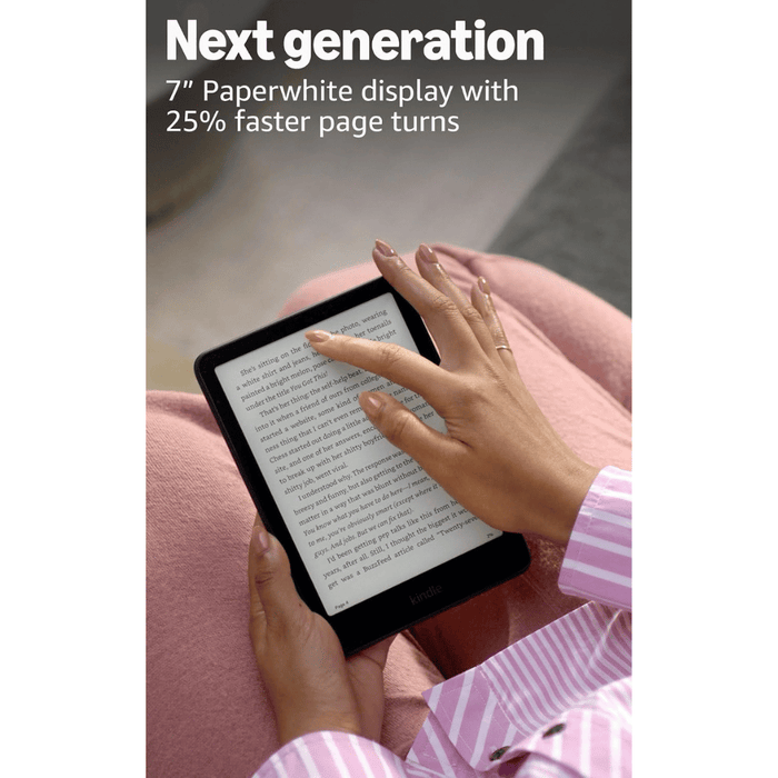 ‫Amazon Kindle Paperwhite Signature Edition 32GB in Metallic Black‬, Auto-adjusting front light with adjustable warm light.