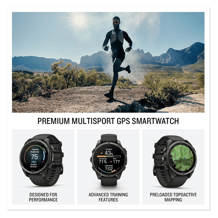 Garmin fēnix 9 Smartwatch Carbon Gray/Black Silicone Band 47mm, advanced fitness, health, & navigation features.