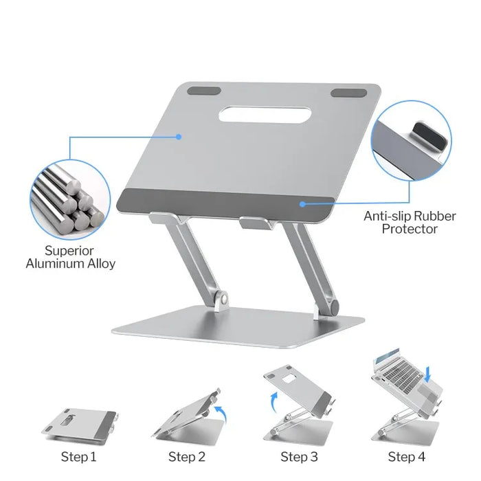 Adjustable aluminum stand for 10-16 inch laptops and iPads, ergonomic, stable- TaMiMi Projects in Qatar.