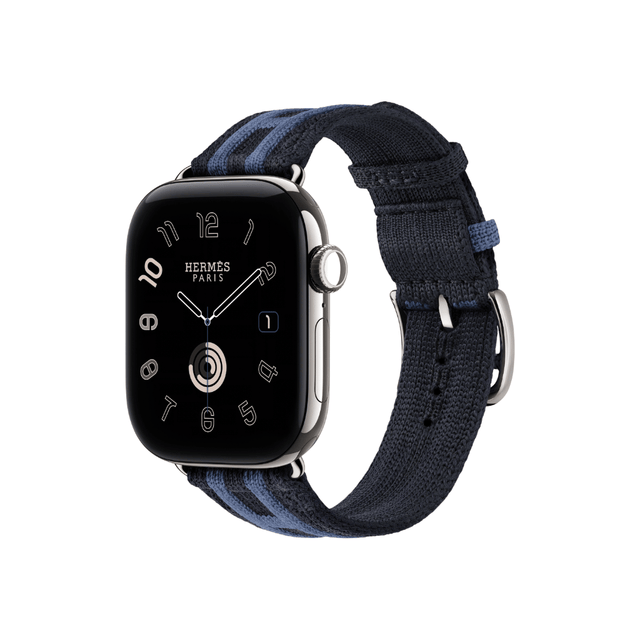 Apple Watch Hermès Series 12 GPS + Cellular 42mm Silver Titanium with Rocabar Club Bleu Nuit/Bleu Brighton