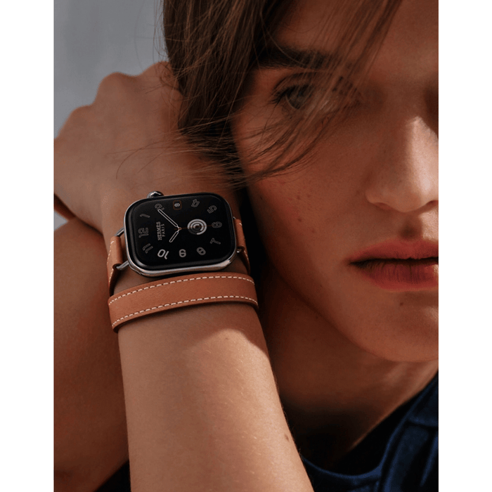 Apple Watch Hermès Series 12 GPS + Cellular 42mm Silver Titanium with Double Tour Band - Gold