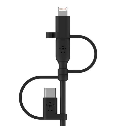3-in-1 charging cable from TaMiMi Projects Qatar, compatible with Micro-USB, USB-C, and Lightning, ideal for smartphones and tablets.