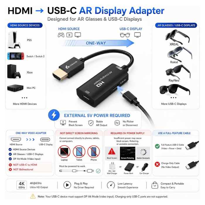 ‫محول عرض من HDMI إلى USB-C لنظارات الواقع المعزز