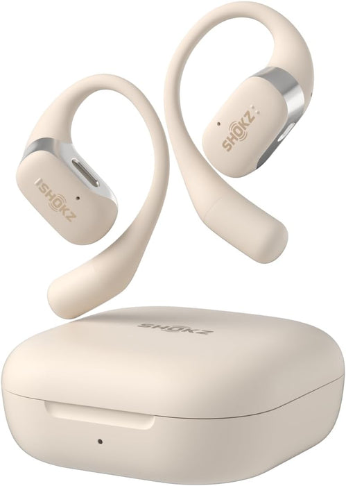 SHOKZ OpenFit Bluetooth Headphones in sleek Beigo design, available at TaMiMi Projects Qatar