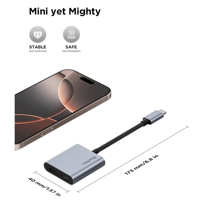 ‫محول الشحن USB-C من RayNeo - دقة 4K 60Hz وشحن 100W‬