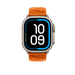 Front view of the orange 49mm Hermès En Mer band fitted to an Apple Watch Ultra.