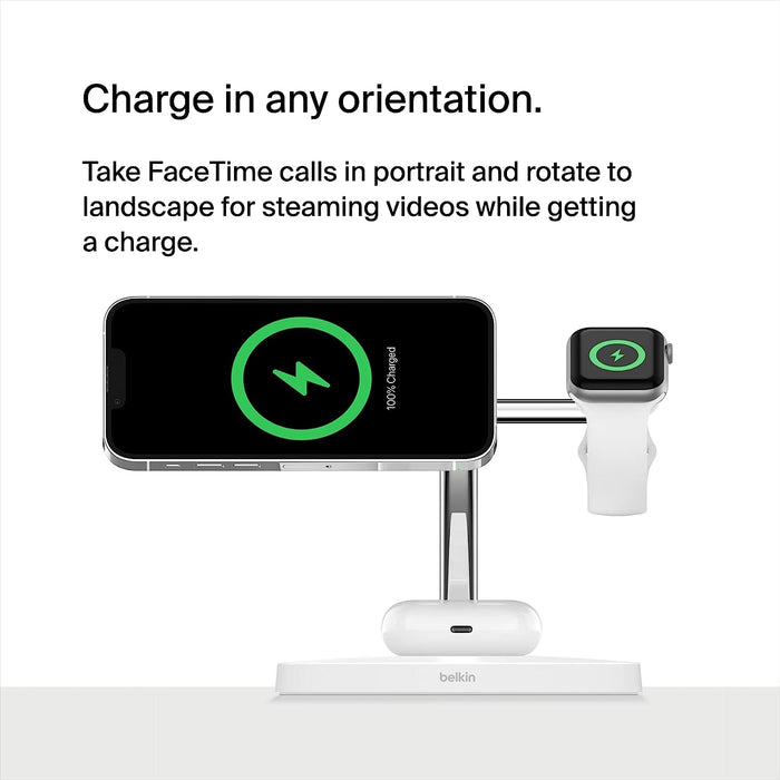 ‫قاعدة بلكن اللاسلكيه ٣ في ١ MagSafe - أبيض‬