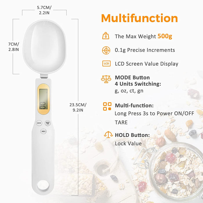 High-precision digital measuring spoon, 0.1g accuracy, available in white and black from TaMiMi Projects Qatar.