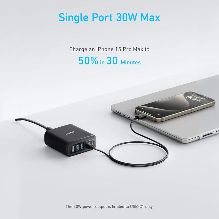 6-Port Desktop Charger with fast charging for multiple devices. Suitable for home or office. Available in Qatar at TaMiMi Projects.