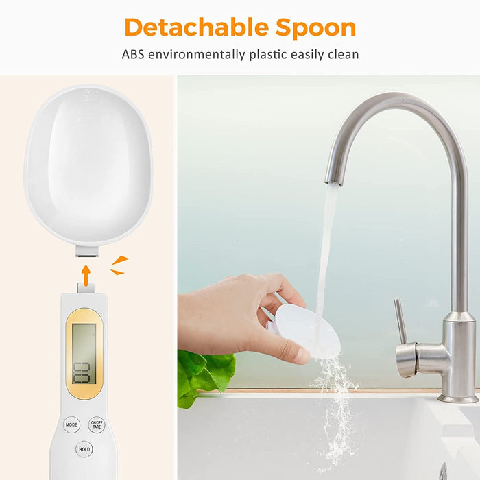 High-precision digital measuring spoon, 0.1g accuracy, available in white and black from TaMiMi Projects Qatar.