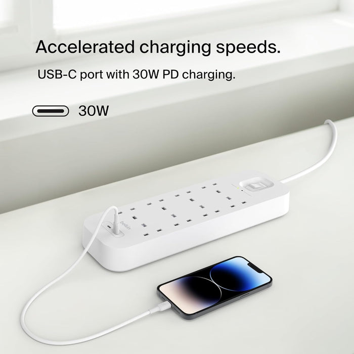 Belkin 8-Outlet Surge Protector Power Strip with 2 USB-C - 2m