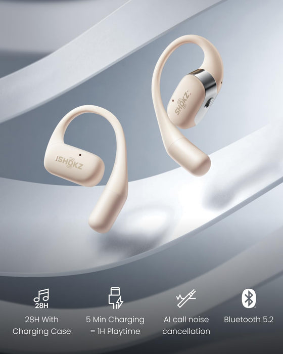 SHOKZ OpenFit Bluetooth Headphones - Beigo, available now at TaMiMi Projects Qatar