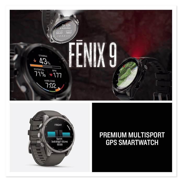 Garmin fēnix 9 Smartwatch Titanium with Pebble Grey Silicone Band - 47mm, Battery Life Up to 16 days in smartwatch mode.